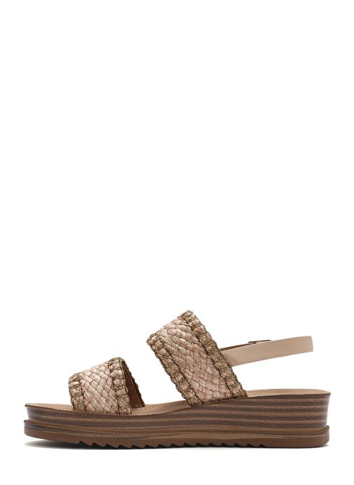 Kadın Bej Bilekten Tokalı Kalın Tabanlı Hasır Sandalet 25SFE4653M7 - Görsel 3