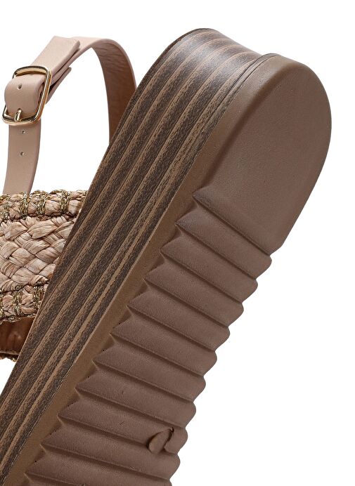 Kadın Bej Bilekten Tokalı Kalın Tabanlı Hasır Sandalet 25SFE4653M7 - Görsel 9