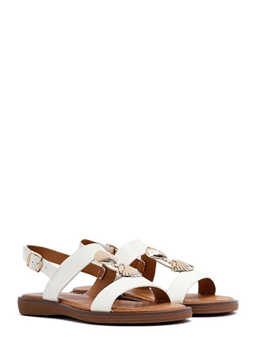Kadın Beyaz Aksesuar Detaylı Sandalet 25SFE464518 - Görsel 4