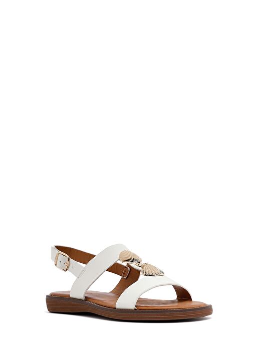 Kadın Beyaz Aksesuar Detaylı Sandalet 25SFE464518 - Görsel 7