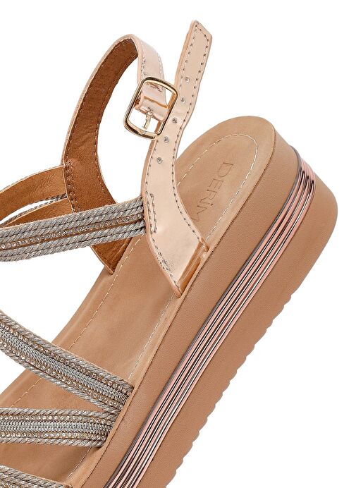 Kadın Pembe Kalın Tabanlı Taşlı Sandalet 25SFE465714 - Görsel 9