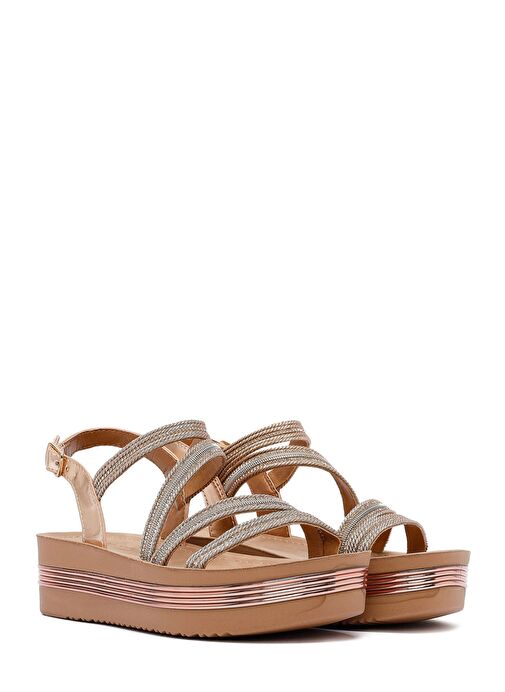 Kadın Pembe Kalın Tabanlı Taşlı Sandalet 25SFE465714 - Görsel 4