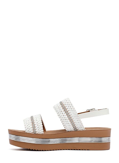 Kadın Beyaz Kalın Tabanlı Örgülü Sandalet 25SFE464714 - Görsel 3