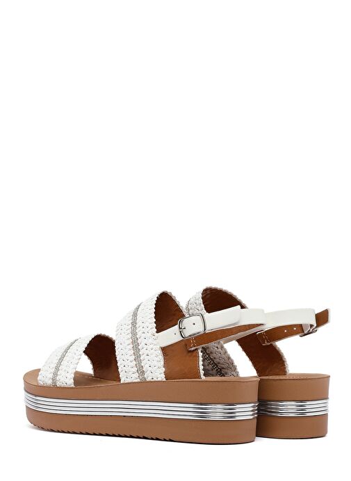 Kadın Beyaz Kalın Tabanlı Örgülü Sandalet 25SFE464714 - Görsel 6