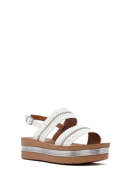 Kadın Beyaz Kalın Tabanlı Örgülü Sandalet 25SFE464714 - Görsel 7