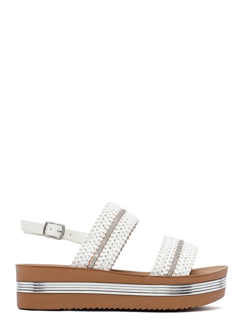 Kadın Beyaz Kalın Tabanlı Örgülü Sandalet 25SFE464714 - Görsel 2