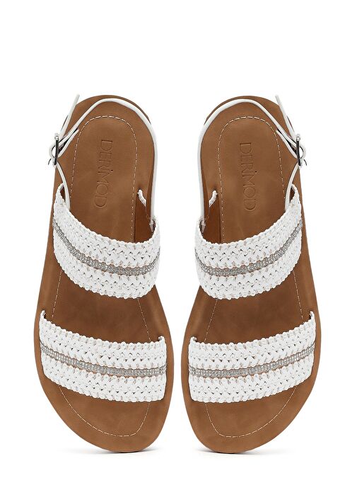 Kadın Beyaz Kalın Tabanlı Örgülü Sandalet 25SFE464714 - Görsel 8