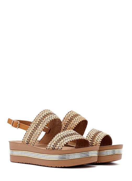 Kadın Taba Kalın Tabanlı Örgülü Sandalet 25SFE464714 - Görsel 4