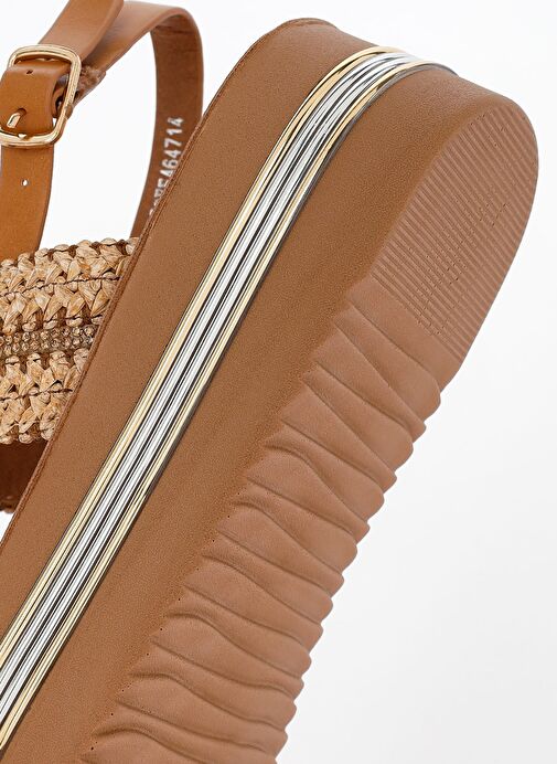 Kadın Taba Kalın Tabanlı Örgülü Sandalet 25SFE464714 - Görsel 9