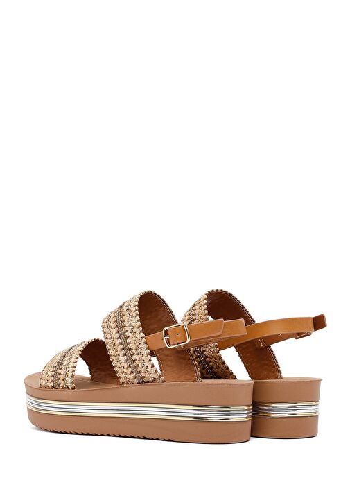 Kadın Taba Kalın Tabanlı Örgülü Sandalet 25SFE464714 - Görsel 6
