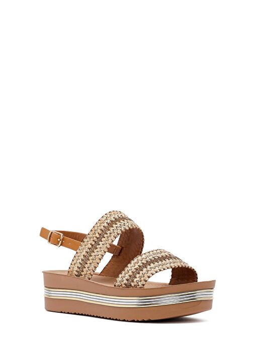 Kadın Taba Kalın Tabanlı Örgülü Sandalet 25SFE464714 - Görsel 7