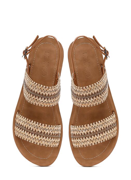 Kadın Taba Kalın Tabanlı Örgülü Sandalet 25SFE464714 - Görsel 8