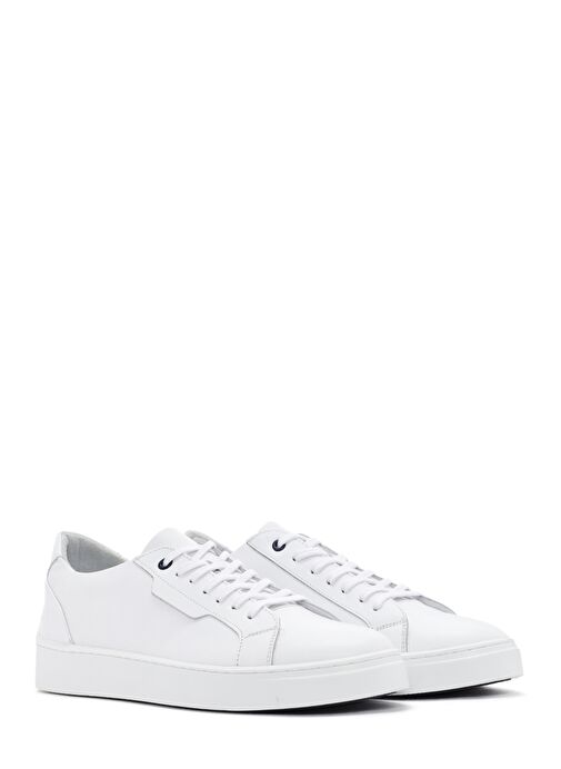 Erkek Beyaz Bağcıklı Deri Sneaker 25SFD660018 - Görsel 4