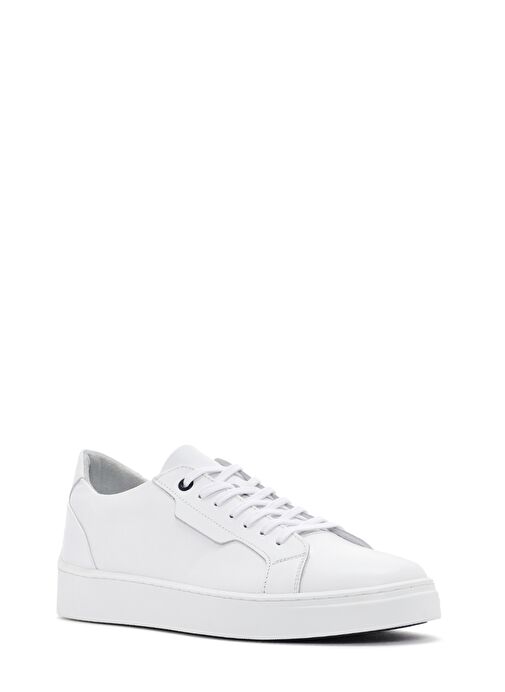 Erkek Beyaz Bağcıklı Deri Sneaker 25SFD660018 - Görsel 7