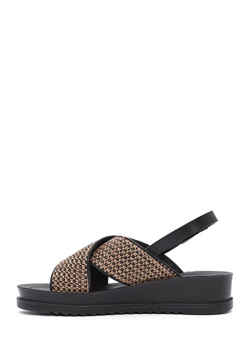 Kadın Kahverengi Arkadan Tokalı Kalın Tabanlı Hasır Sandalet 25SFE4656M7 - Görsel 3