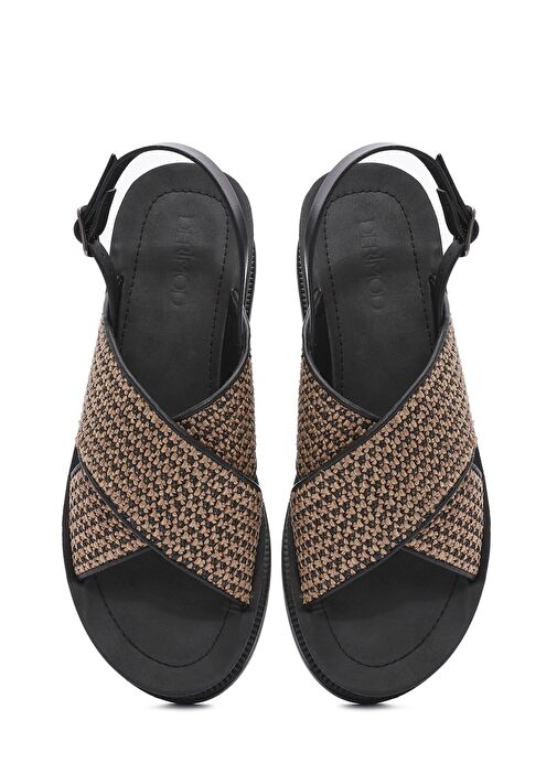 Kadın Kahverengi Arkadan Tokalı Kalın Tabanlı Hasır Sandalet 25SFE4656M7 - Görsel 8