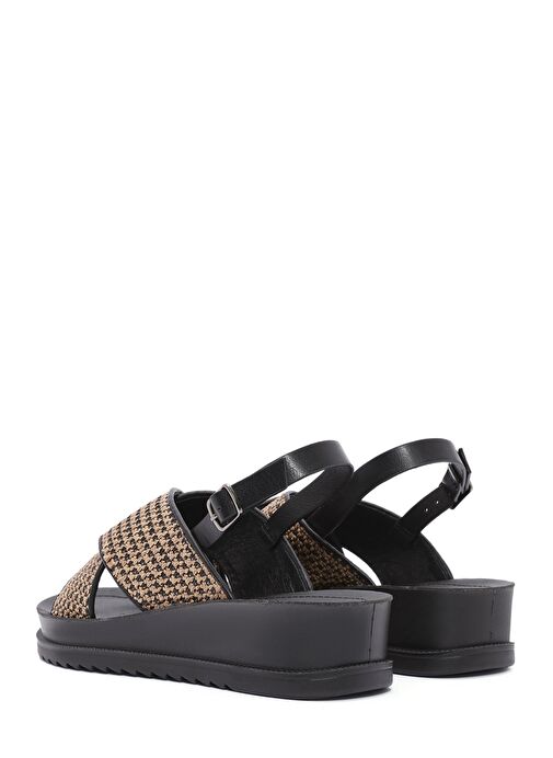 Kadın Kahverengi Arkadan Tokalı Kalın Tabanlı Hasır Sandalet 25SFE4656M7 - Görsel 6