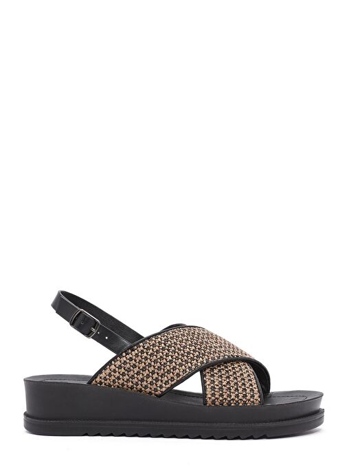 Kadın Kahverengi Arkadan Tokalı Kalın Tabanlı Hasır Sandalet 25SFE4656M7 - Görsel 2