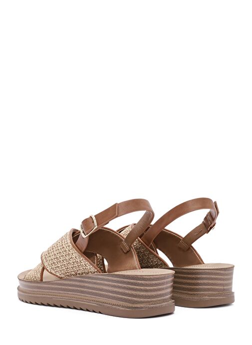 Kadın Bej Arkadan Tokalı Kalın Tabanlı Hasır Sandalet 25SFE4656M7 - Görsel 6