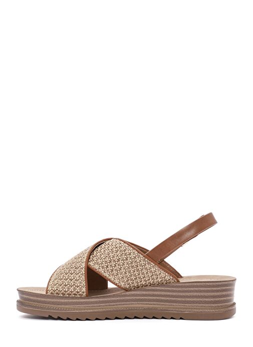 Kadın Bej Arkadan Tokalı Kalın Tabanlı Hasır Sandalet 25SFE4656M7 - Görsel 3