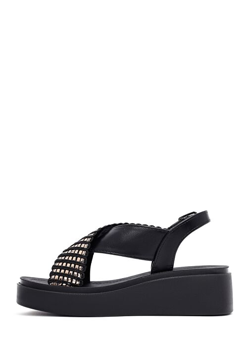 Kadın Siyah Kalın Tabanlı Taşlı Sandalet 25SFE465514 - Görsel 3