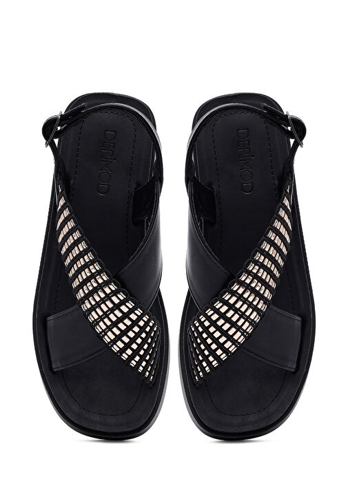 Kadın Siyah Kalın Tabanlı Taşlı Sandalet 25SFE465514 - Görsel 8