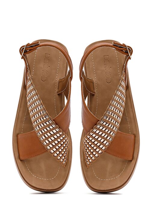 Kadın Taba Kalın Tabanlı Taşlı Sandalet 25SFE465514 - Görsel 8