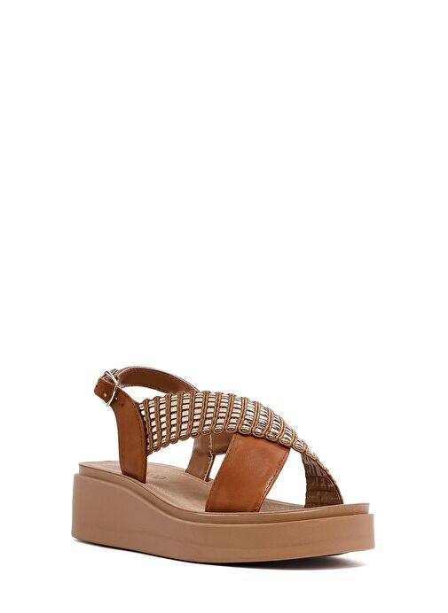 Kadın Taba Kalın Tabanlı Taşlı Sandalet 25SFE465514 - Görsel 7