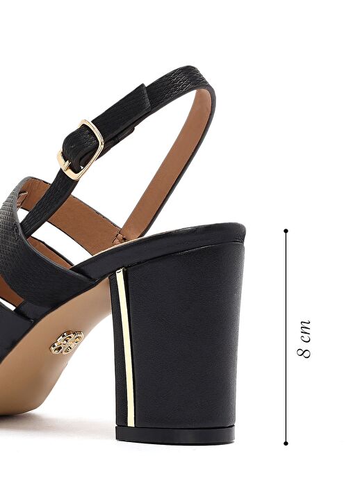 Kadın Siyah Bilekten Tokalı Kalın Topuklu Sandalet 25SFE466618 - Görsel 3