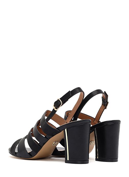 Kadın Siyah Bilekten Tokalı Kalın Topuklu Sandalet 25SFE466618 - Görsel 7
