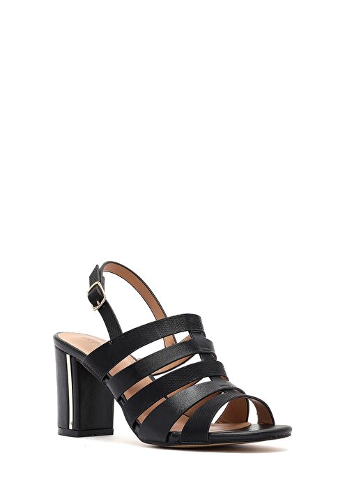 Kadın Siyah Bilekten Tokalı Kalın Topuklu Sandalet 25SFE466618 - Görsel 8