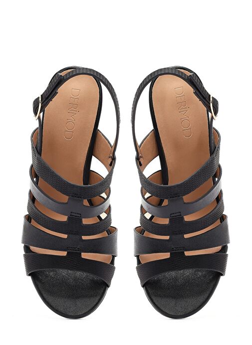 Kadın Siyah Bilekten Tokalı Kalın Topuklu Sandalet 25SFE466618 - Görsel 9