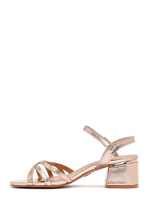 Kadın Pembe Bilekten Tokalı Metalik Kalın Topuklu Sandalet 25SFE466332 - Görsel 5
