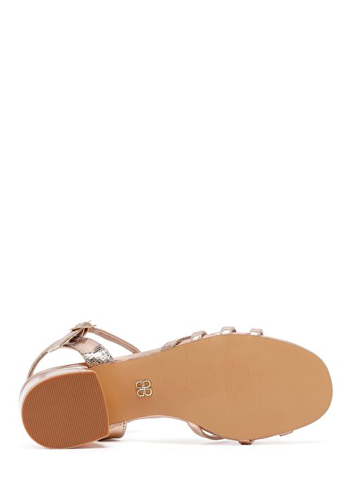 Kadın Pembe Bilekten Tokalı Metalik Kalın Topuklu Sandalet 25SFE466332 - Görsel 6