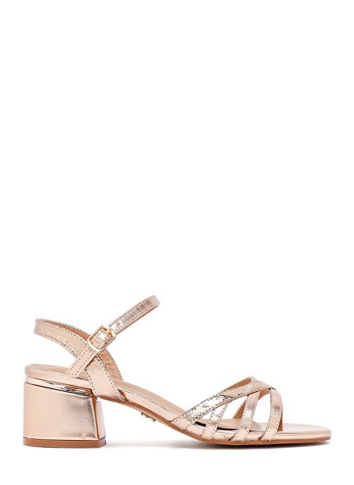 Kadın Pembe Bilekten Tokalı Metalik Kalın Topuklu Sandalet 25SFE466332 - Görsel 2