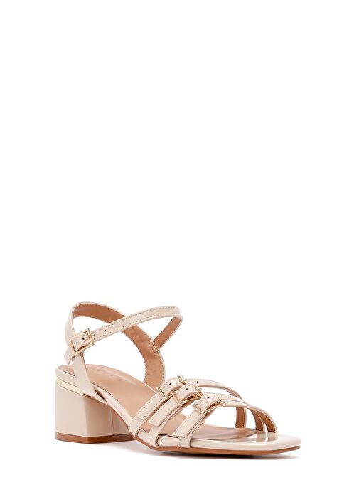 Kadın Bej Bilekten Tokalı Kalın Rugan Topuklu Sandalet 25SFE466416 - Görsel 8