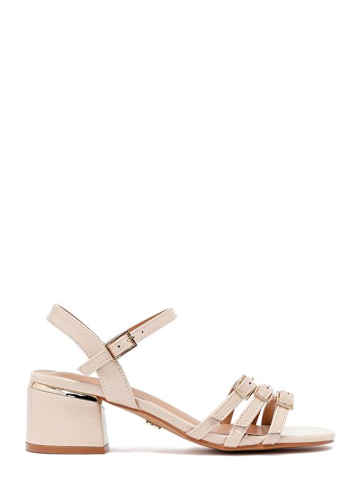 Kadın Bej Bilekten Tokalı Kalın Rugan Topuklu Sandalet 25SFE466416 - Görsel 2