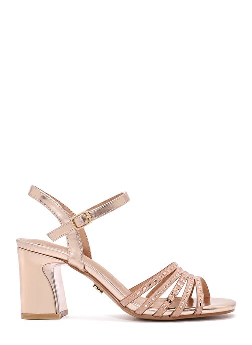 Kadın Pembe Bilekten Bağlamalı Metalik Kalın Topuklu Sandalet 25SFE466732 - Görsel 2