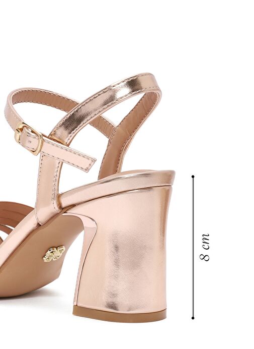 Kadın Pembe Bilekten Bağlamalı Metalik Kalın Topuklu Sandalet 25SFE466732 - Görsel 3