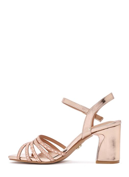 Kadın Pembe Bilekten Bağlamalı Metalik Kalın Topuklu Sandalet 25SFE466732 - Görsel 5