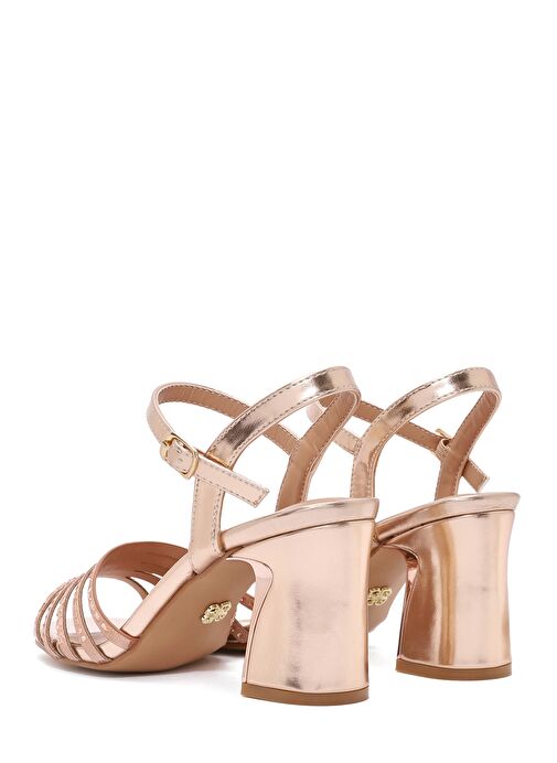 Kadın Pembe Bilekten Bağlamalı Metalik Kalın Topuklu Sandalet 25SFE466732 - Görsel 7