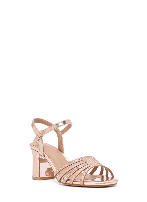 Kadın Pembe Bilekten Bağlamalı Metalik Kalın Topuklu Sandalet 25SFE466732 - Görsel 8
