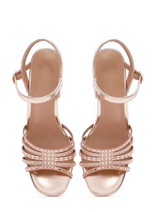 Kadın Pembe Bilekten Bağlamalı Metalik Kalın Topuklu Sandalet 25SFE466732 - Görsel 9