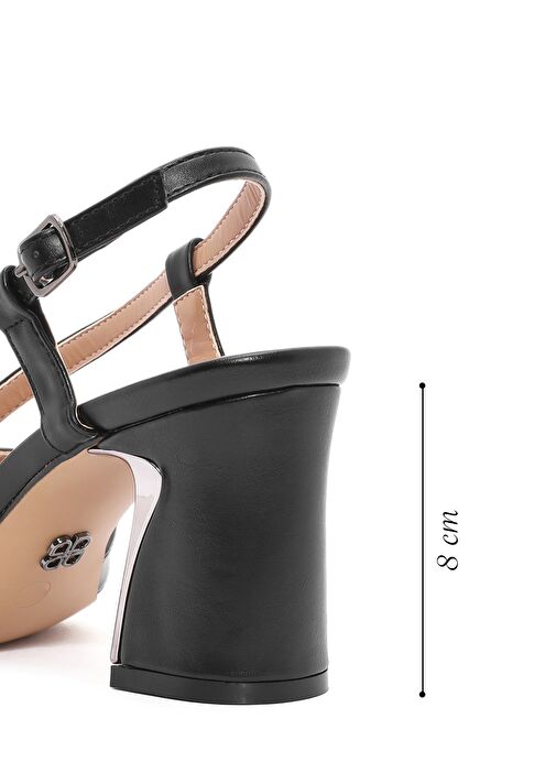 Kadın Siyah Bilekten Tokalı Kalın Topuklu Sandalet 25SFE466518 - Görsel 3