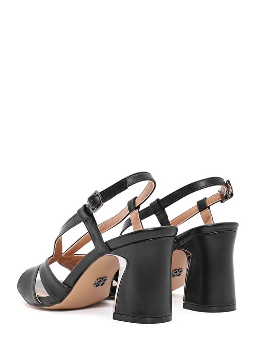 Kadın Siyah Bilekten Tokalı Kalın Topuklu Sandalet 25SFE466518 - Görsel 7