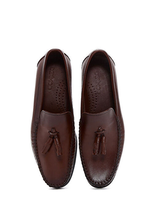 Erkek Kahverengi Püsküllü Deri Casual Loafer 25SFD754218 - Görsel 7
