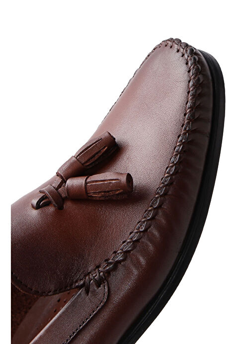 Erkek Kahverengi Püsküllü Deri Casual Loafer 25SFD754218 - Görsel 9