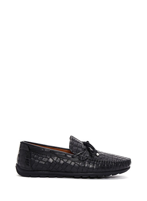 Erkek Siyah Kroko Desenli Deri Casual Loafer 25SFD7544E3 - Görsel 2