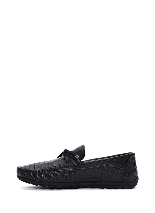 Erkek Siyah Kroko Desenli Deri Casual Loafer 25SFD7544E3 - Görsel 3