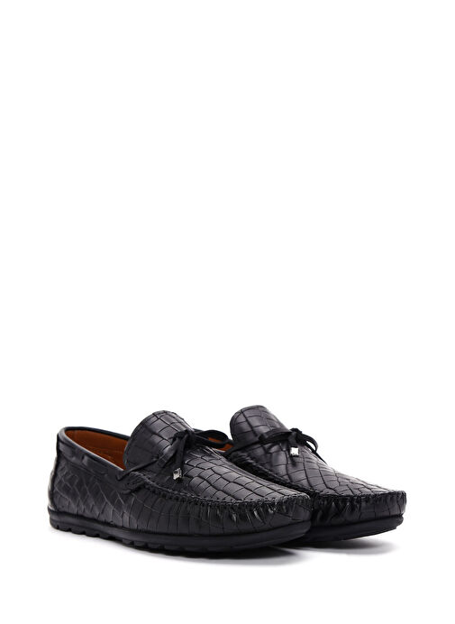 Erkek Siyah Kroko Desenli Deri Casual Loafer 25SFD7544E3 - Görsel 4